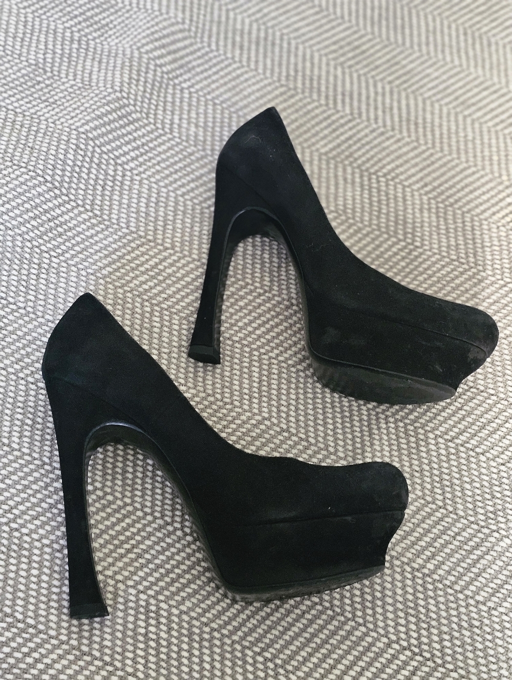 🌟AUTHENTIC Saint Laurent YSL Navy Suede Platform Heels - Size 37 - Picture 3 of 15